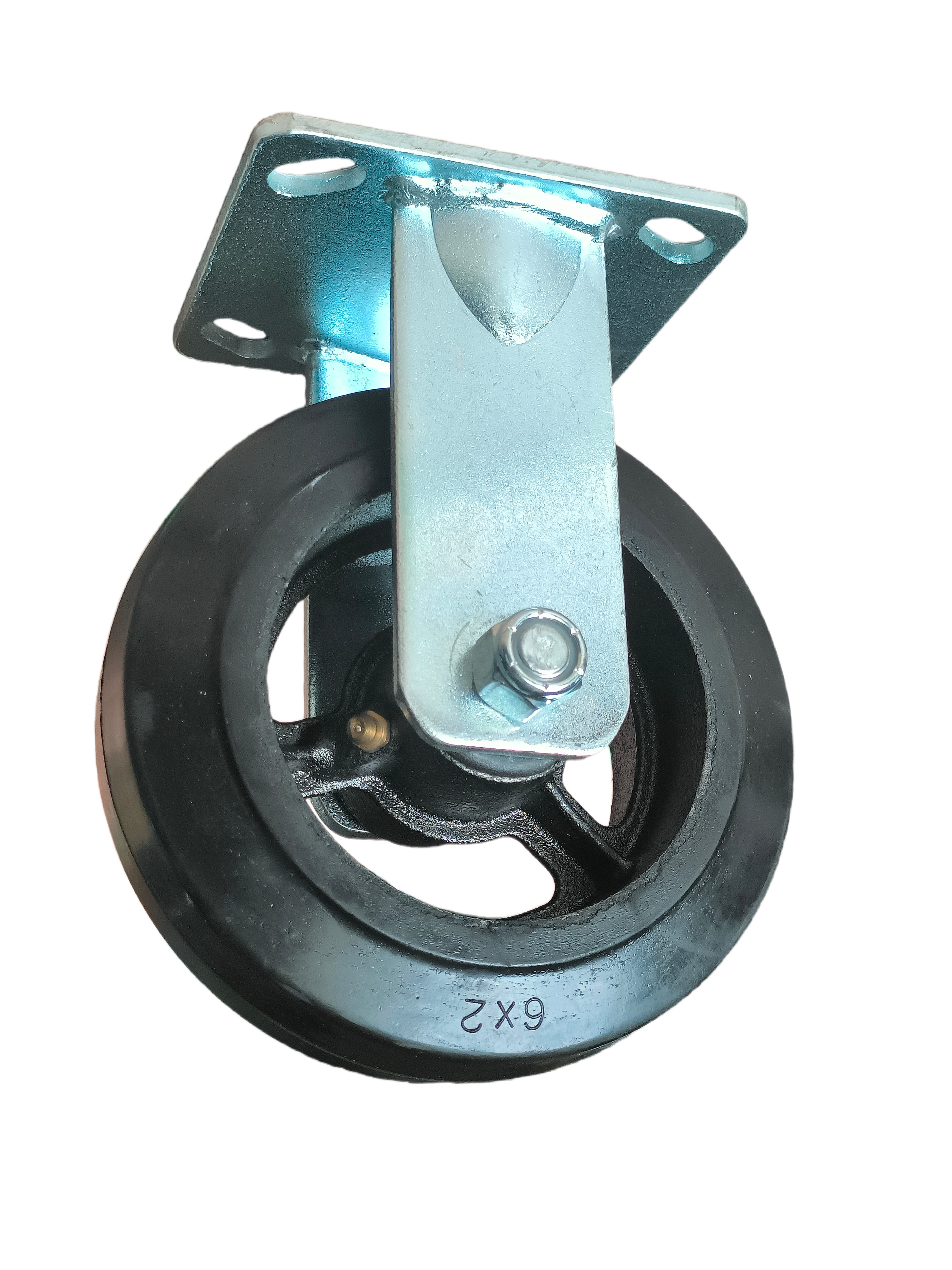 6 inch Rubber-on-Iron Wheel Rigid Caster | Industrial Medium-Duty | 441 lbs (200 kg) Load Rating