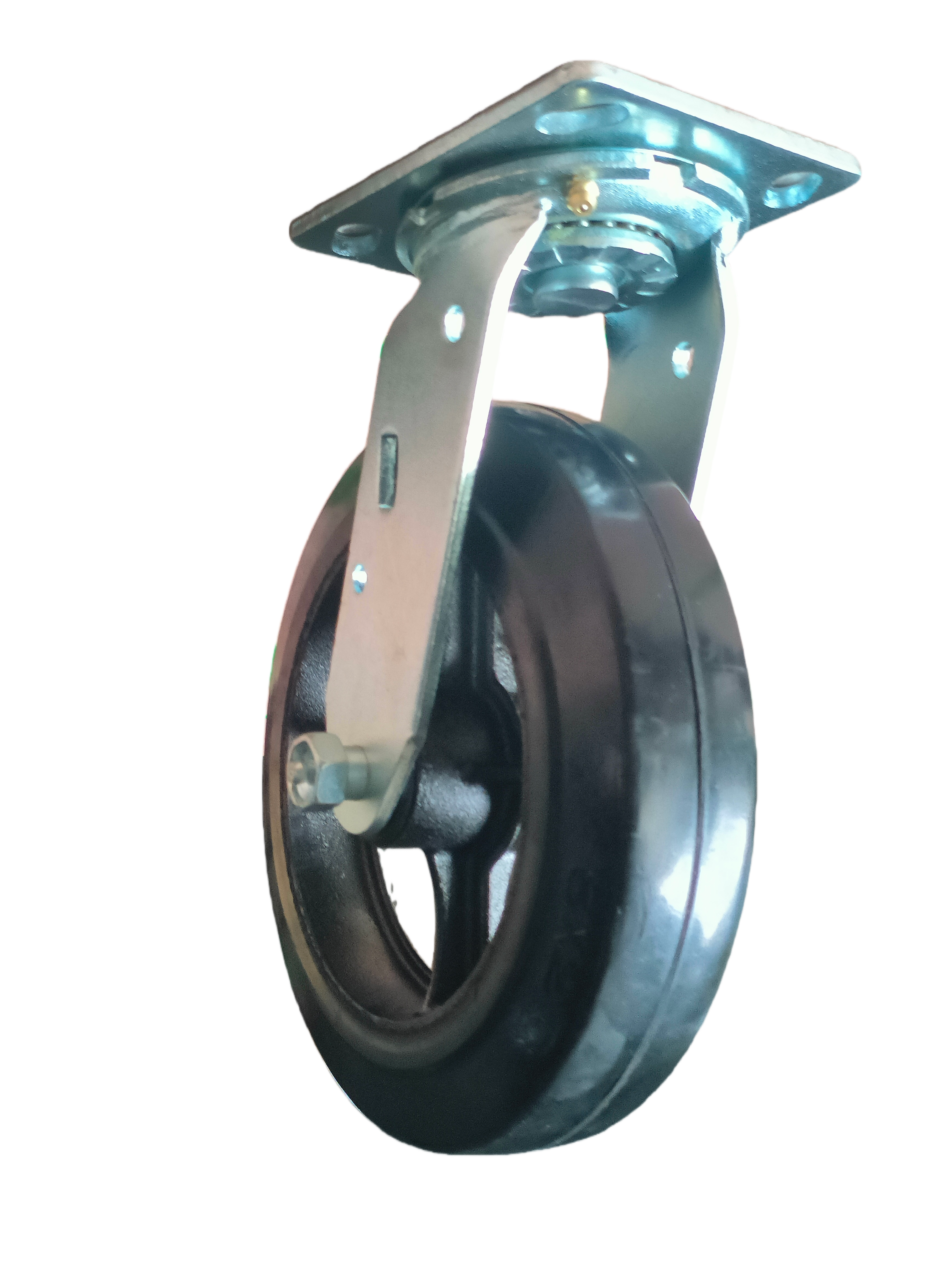 6 inch Rubber-on-Iron Wheel Swivel Caster | Industrial Medium-Duty | Roller Bearing | 441 lbs Capacity