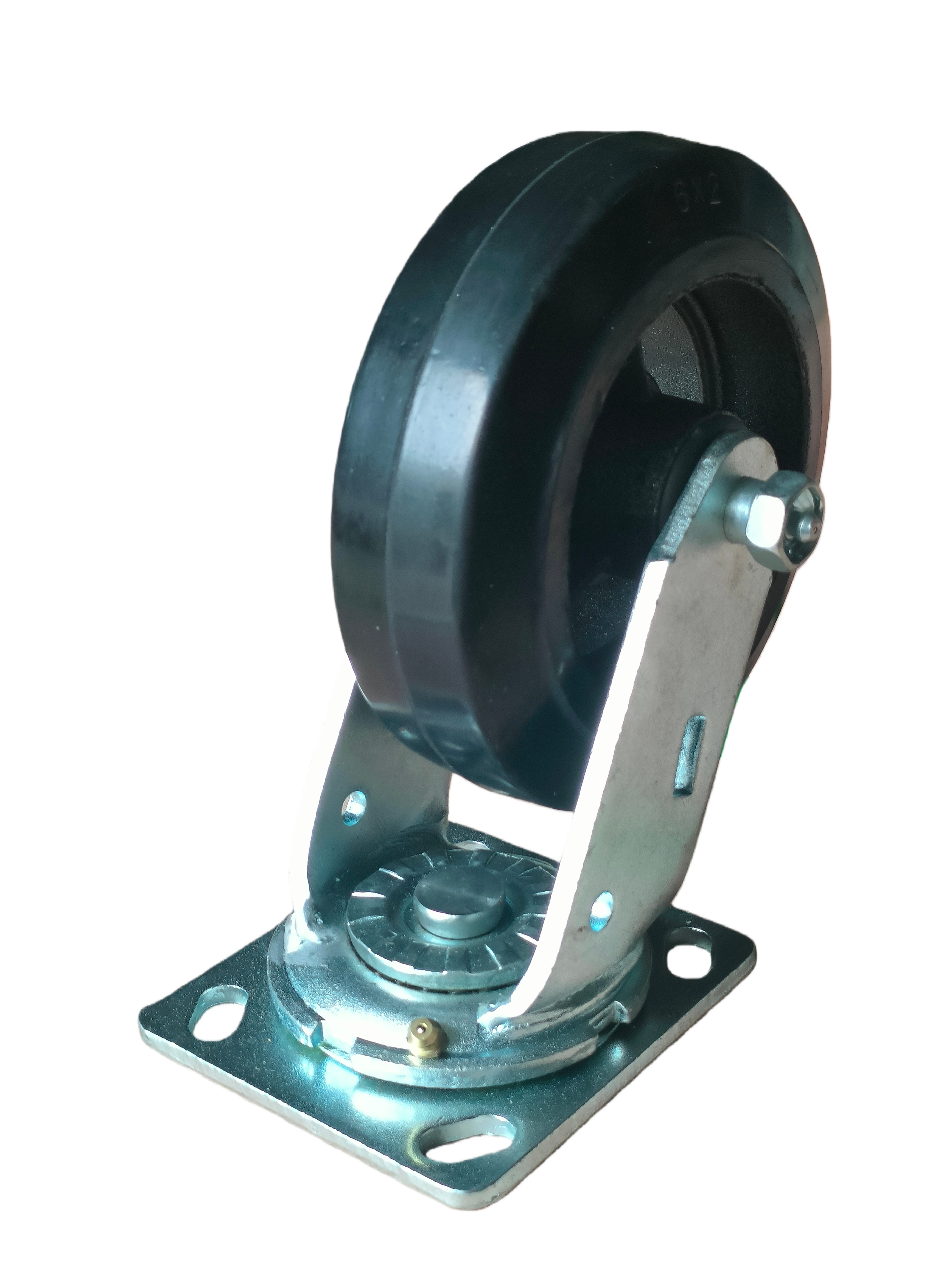 6 inch Rubber-on-Iron Wheel Swivel Caster | Industrial Medium-Duty | Roller Bearing | 441 lbs Capacity