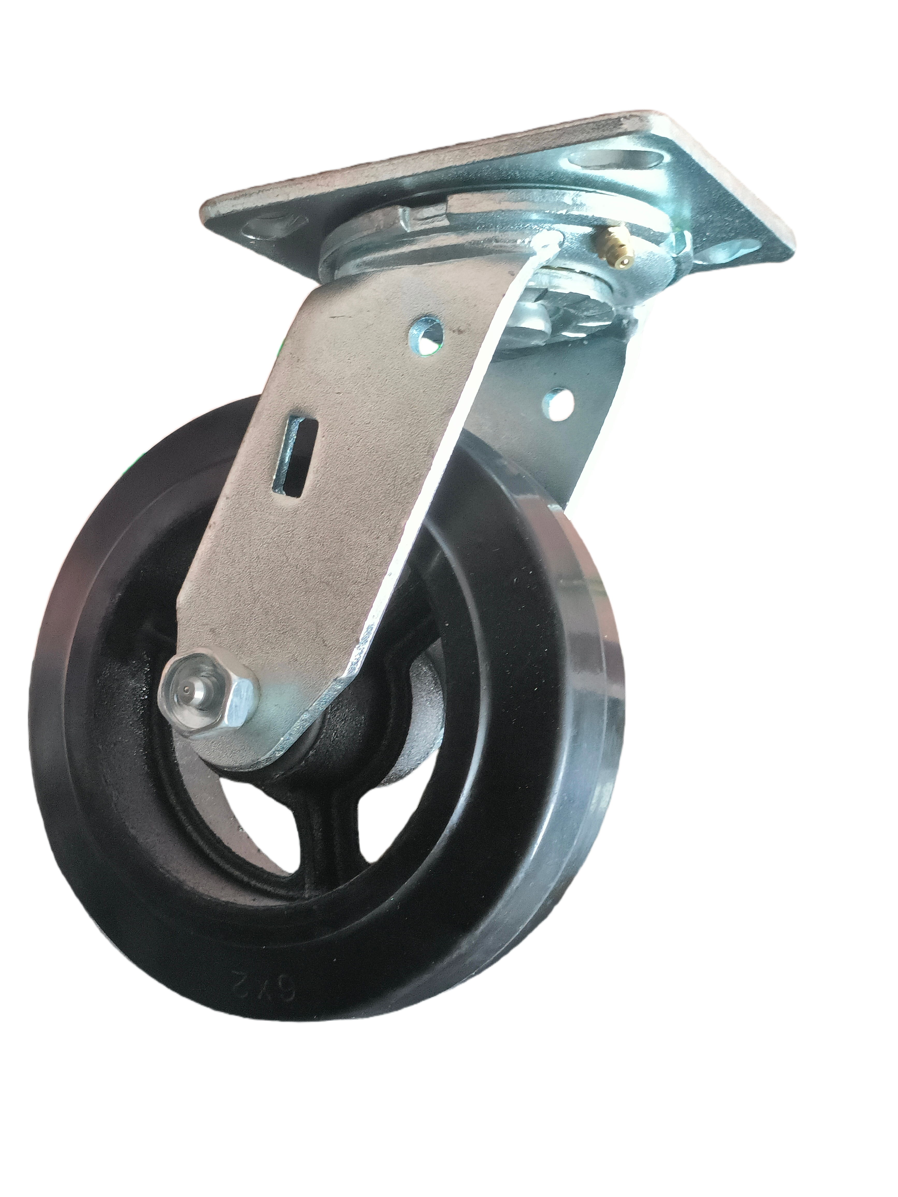 6 inch Rubber-on-Iron Wheel Swivel Caster | Industrial Medium-Duty | Roller Bearing | 441 lbs Capacity