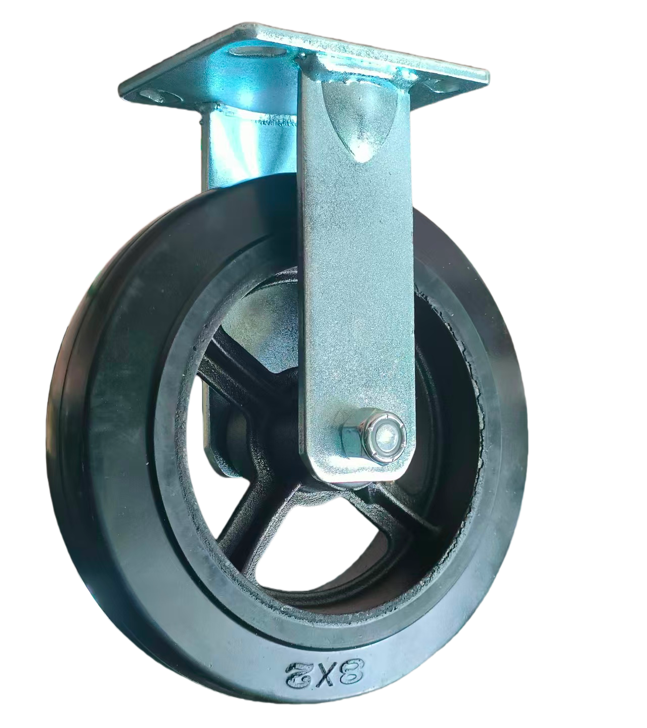 8 inch Rubber-on-Iron Wheel Rigid Caster | Industrial Medium-Duty | 550 lbs (250 kg) Capacity | Roller Bearing
