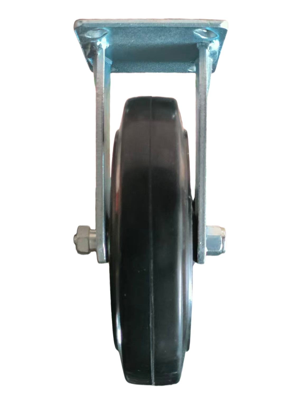 8 inch Rubber-on-Iron Wheel Rigid Caster | Industrial Medium-Duty | 550 lbs (250 kg) Capacity | Roller Bearing