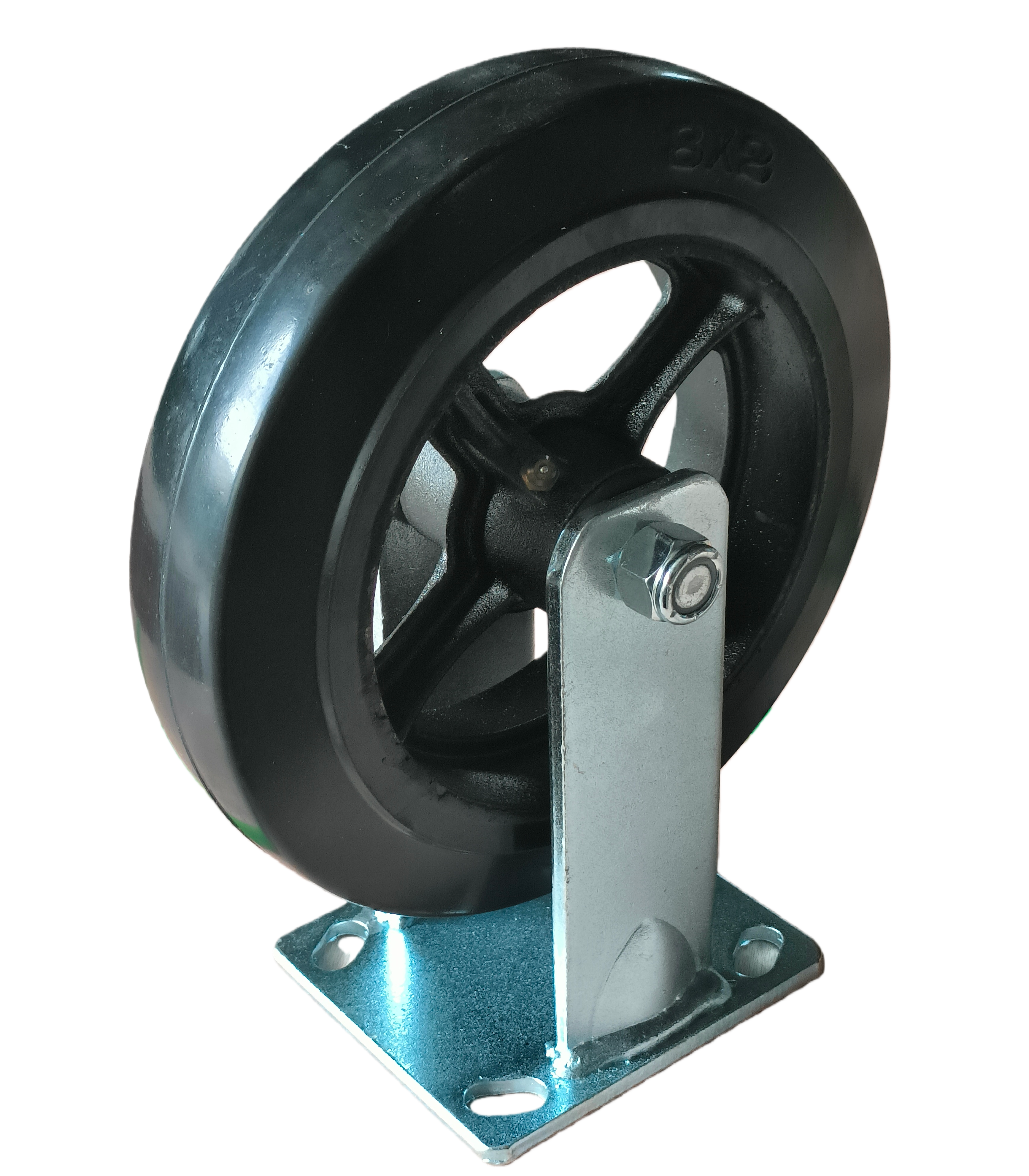 8 inch Rubber-on-Iron Wheel Rigid Caster | Industrial Medium-Duty | 550 lbs (250 kg) Capacity | Roller Bearing