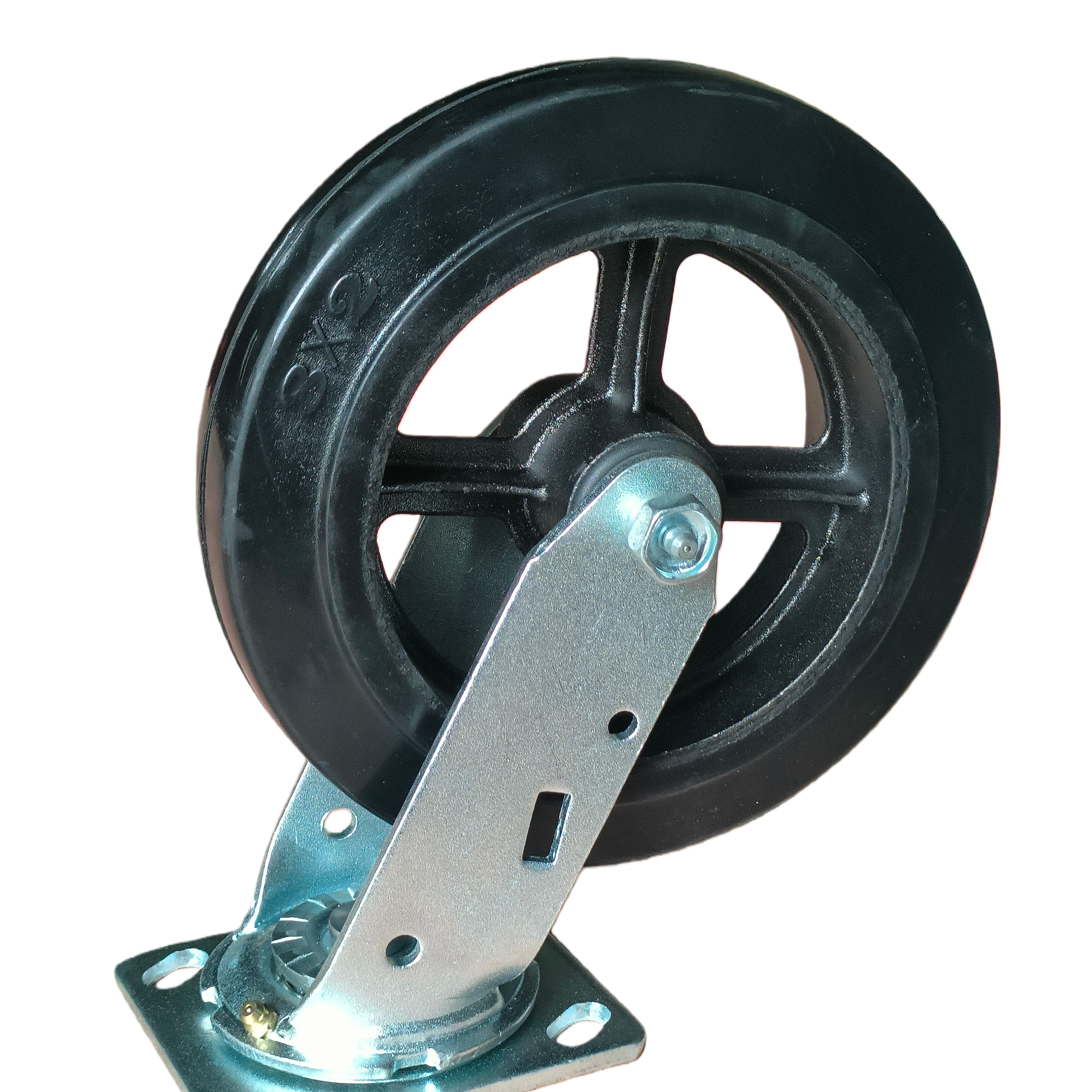 8 inch Rubber on Iron Wheel Swivel Caster | Industrial Medium-Duty | 550 lbs (250 kg) Capacity | Roller Bearing