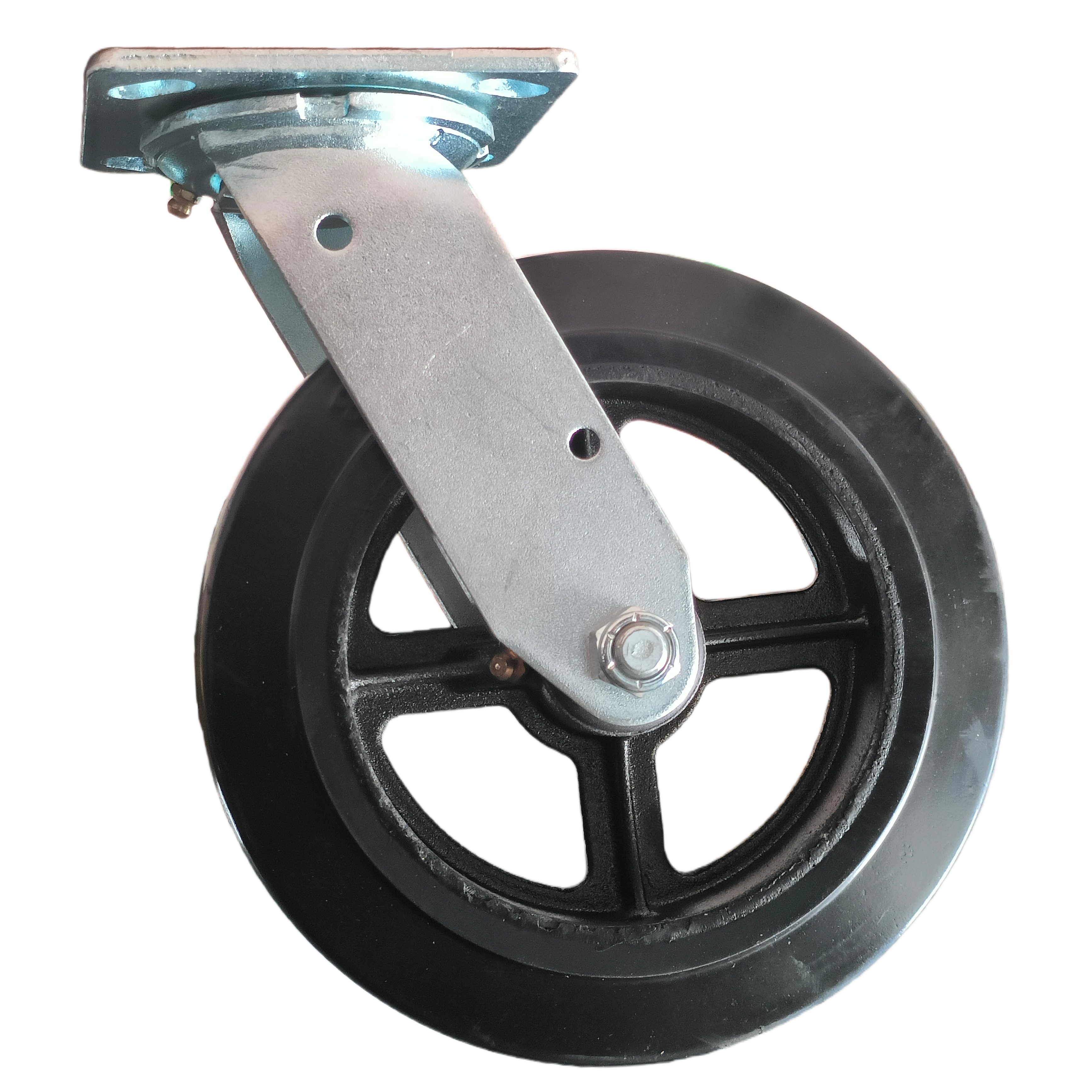 8 inch Rubber on Iron Wheel Swivel Caster | Industrial Medium-Duty | 550 lbs (250 kg) Capacity | Roller Bearing