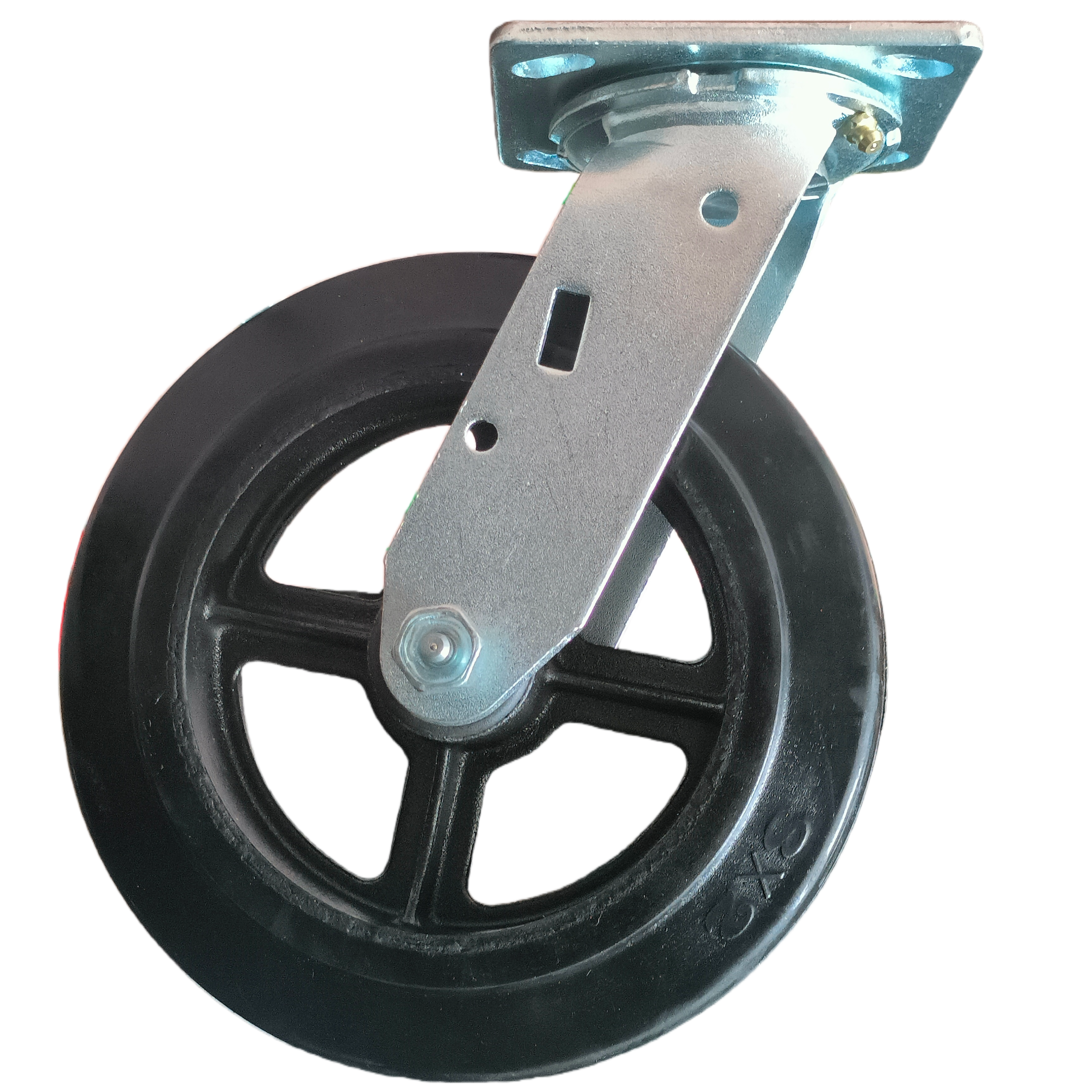 8 inch Rubber on Iron Wheel Swivel Caster | Industrial Medium-Duty | 550 lbs (250 kg) Capacity | Roller Bearing