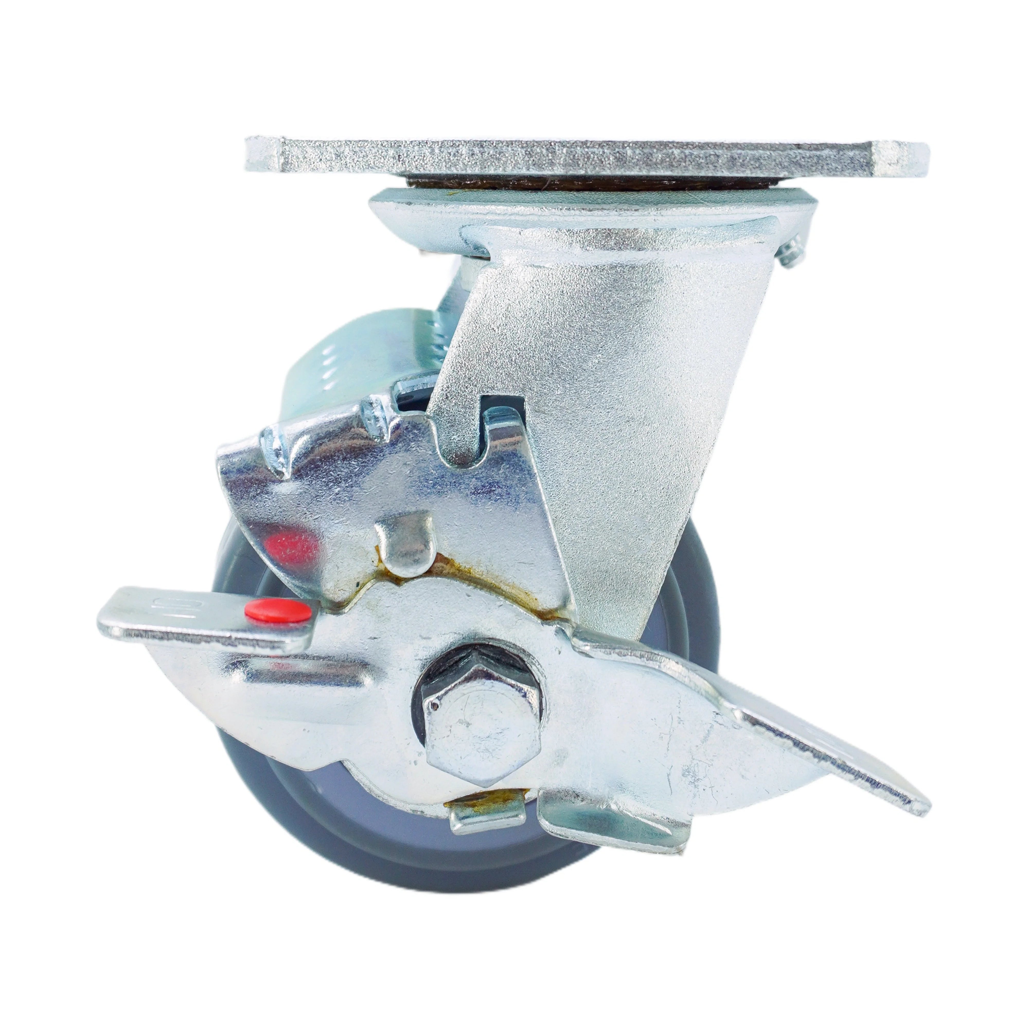 4 inch Premium TPR Wheel Top Plate Swivel Caster with Metal Side Brake | 353 lbs Capacity