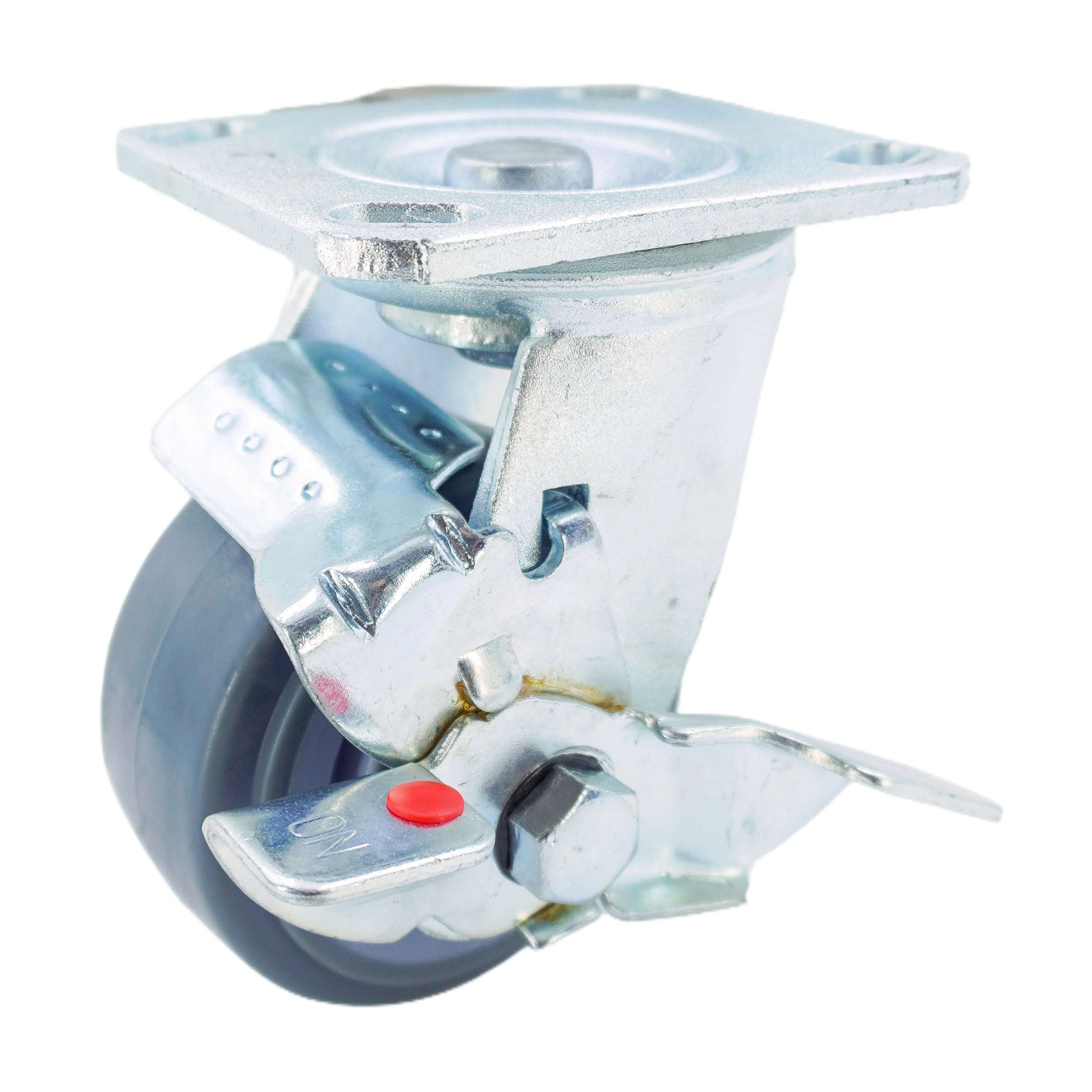 4 inch Premium TPR Wheel Top Plate Swivel Caster with Metal Side Brake | 353 lbs Capacity