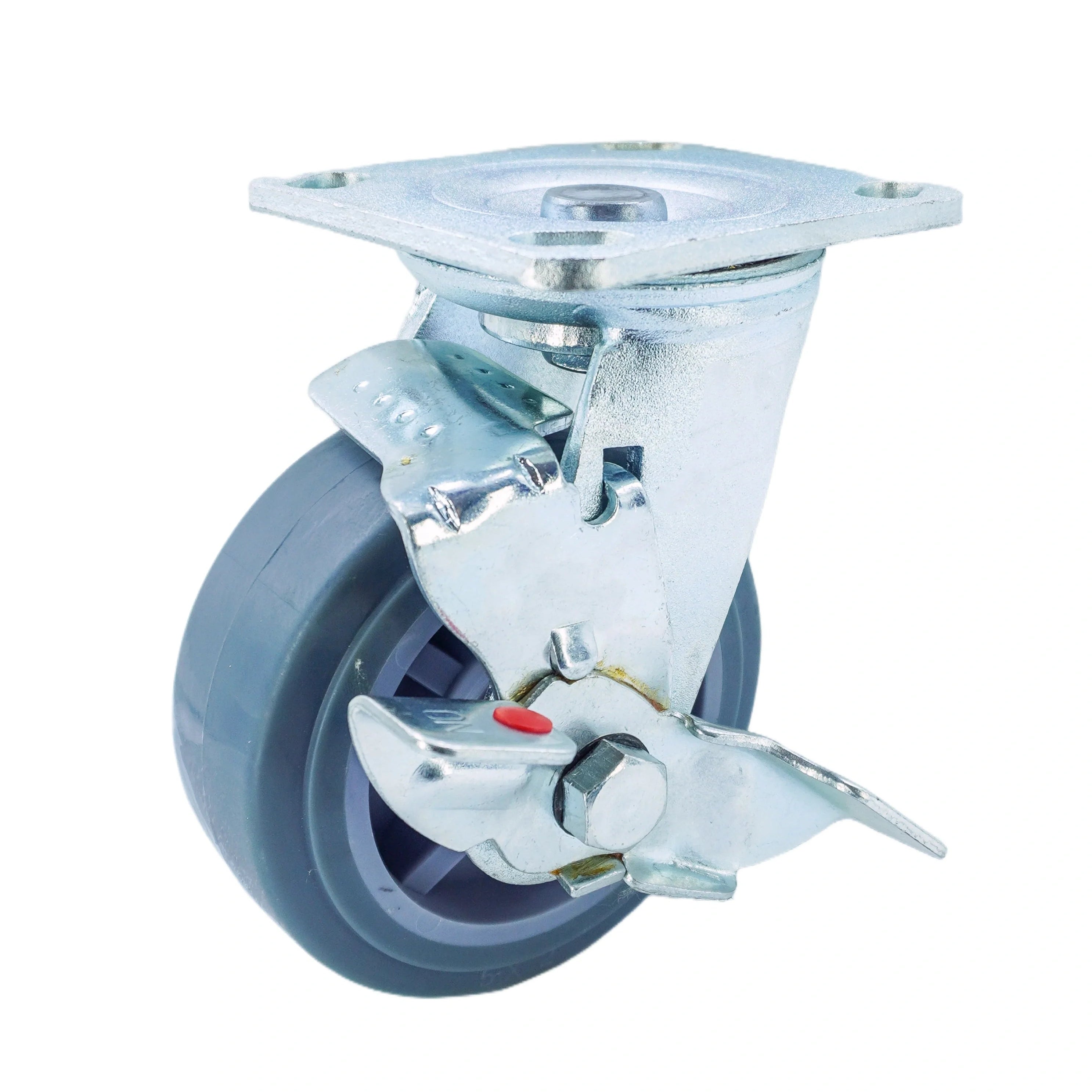 Premium 5 inch caster with metal brake side angle