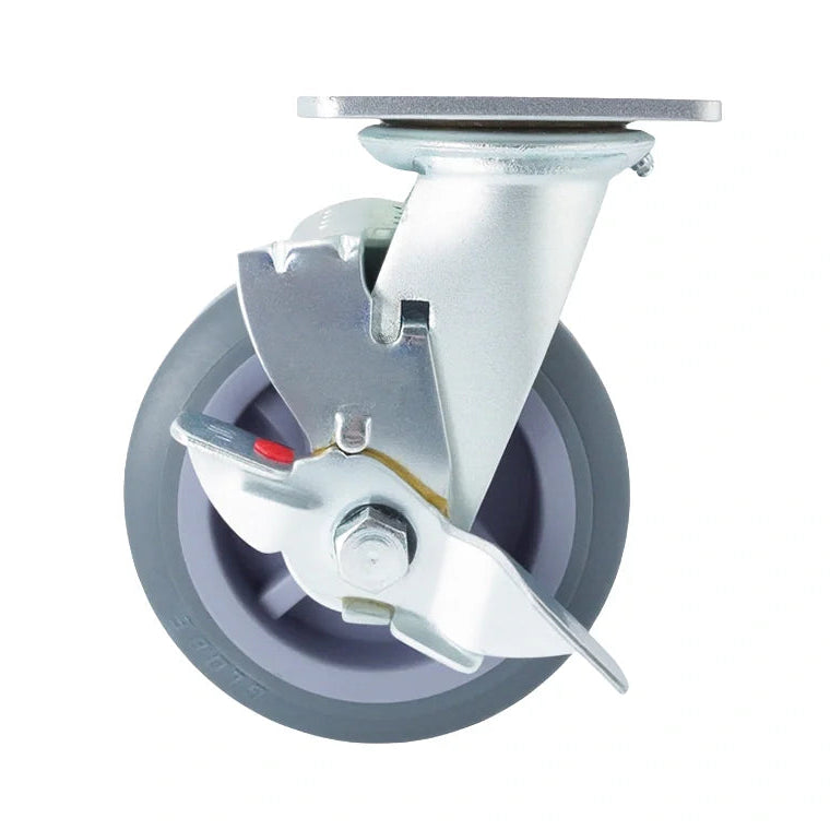 6 inch Premium TPR on Polyolefin Wheel Top Plate Swivel Caster with Side Brake | 617 lbs Capacity