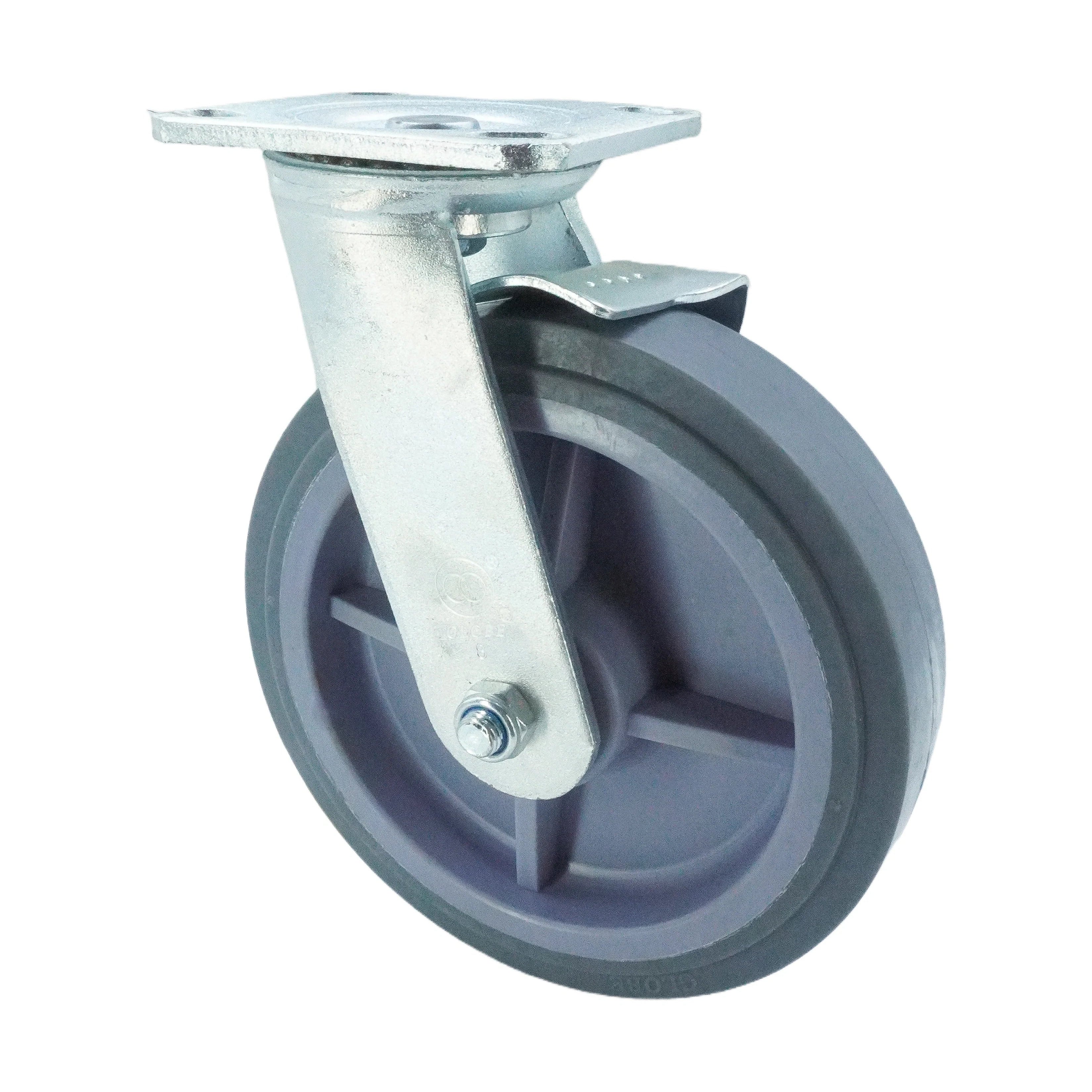 8 inch Premium TPR on Polyolefin Wheel Top Plate Swivel Caster with Side Brake
