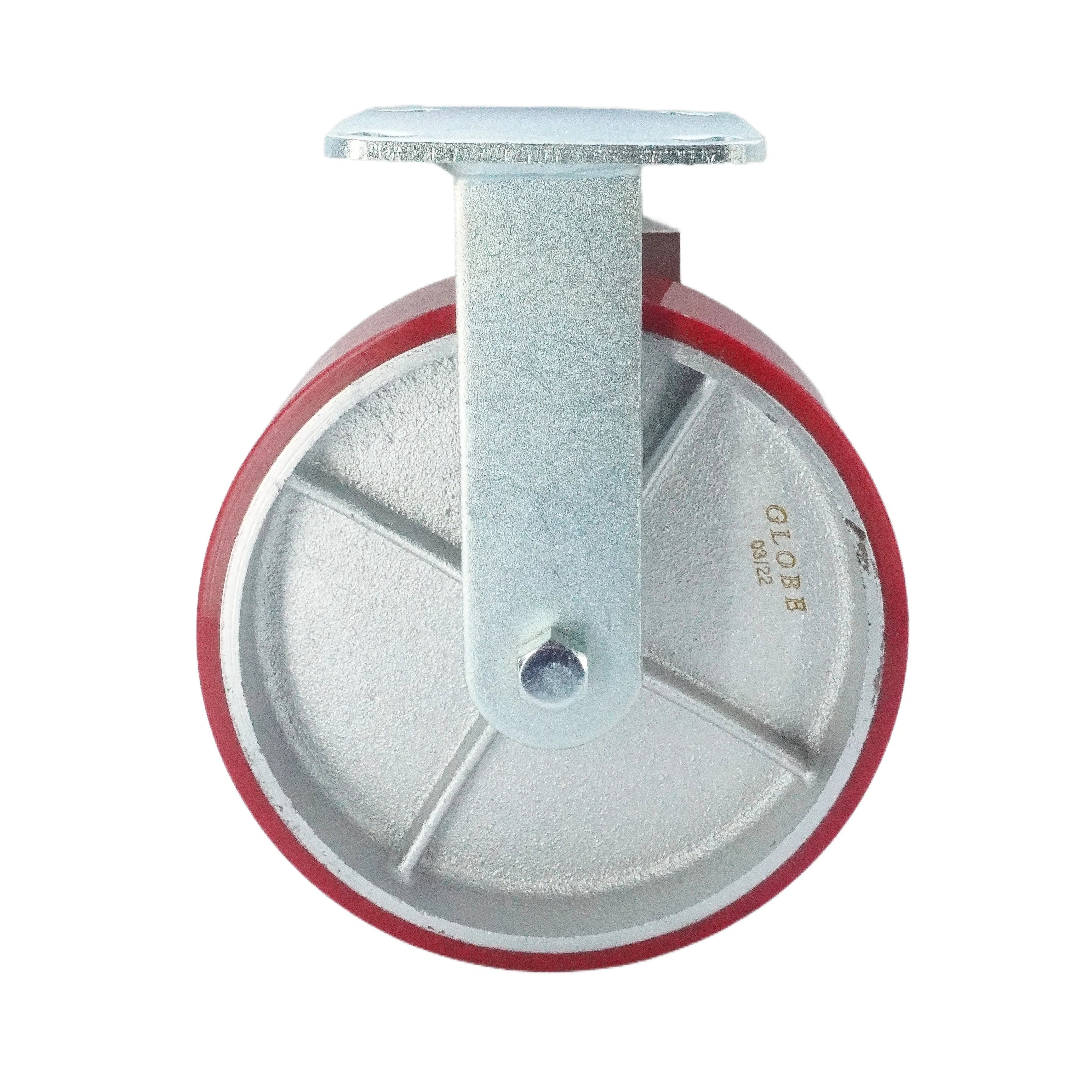 8 inch red polyurethane on iron rigid caster