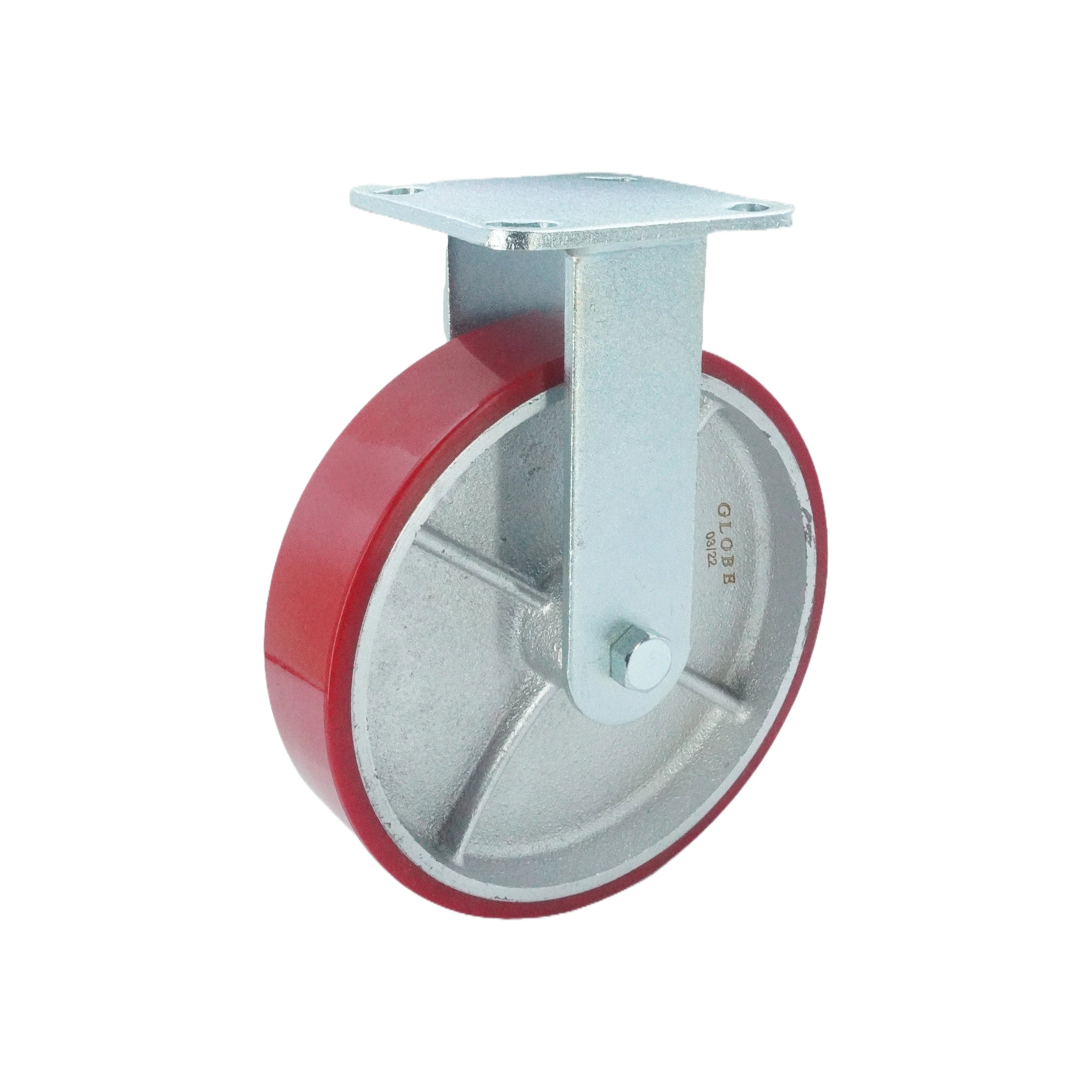 8 inch Polyurethane-on-Iron Wheel Rigid Caster – 926 lbs Capacity (Top Plate, Roller Bearing)