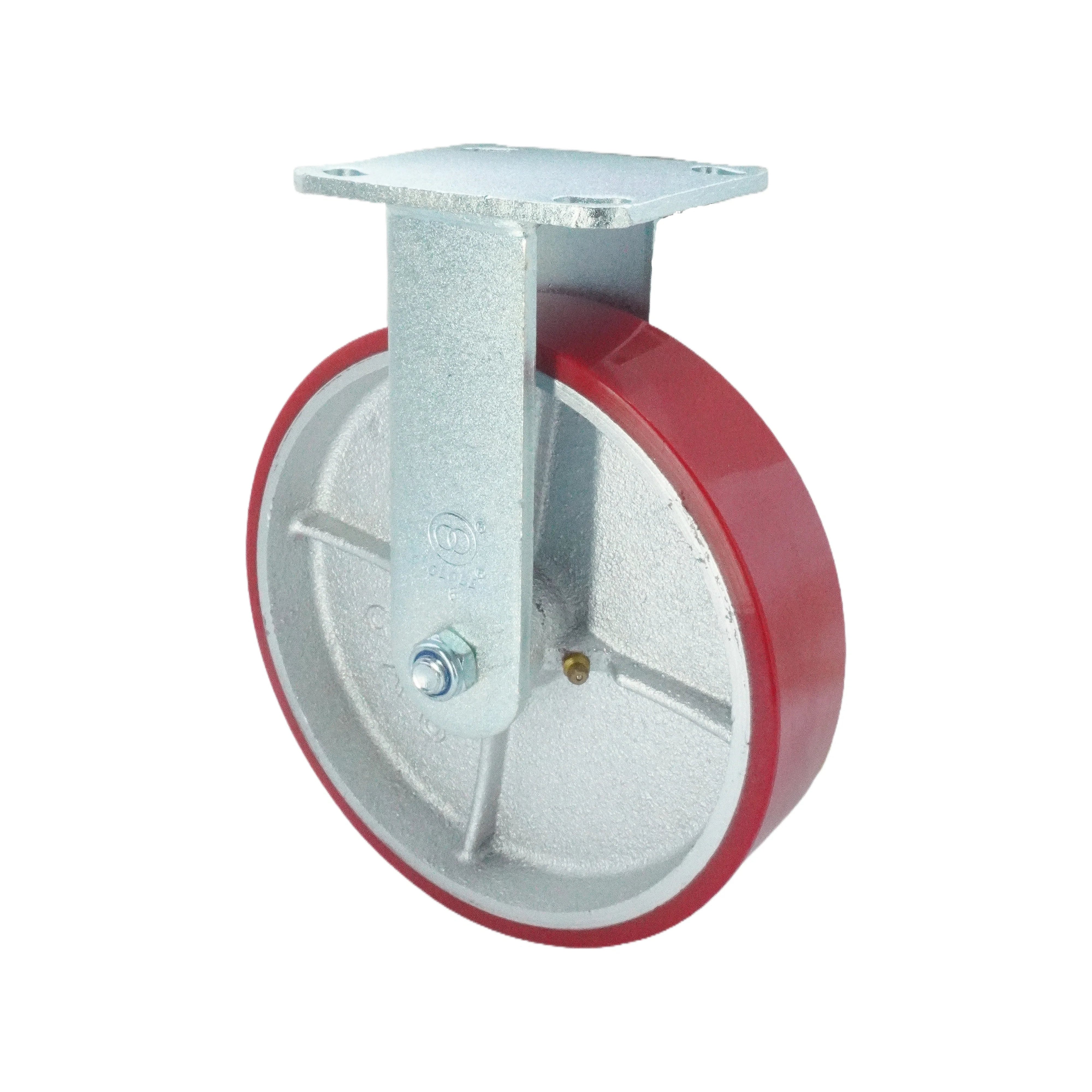 8 inch Polyurethane-on-Iron Wheel Rigid Caster – 926 lbs Capacity (Top Plate, Roller Bearing)
