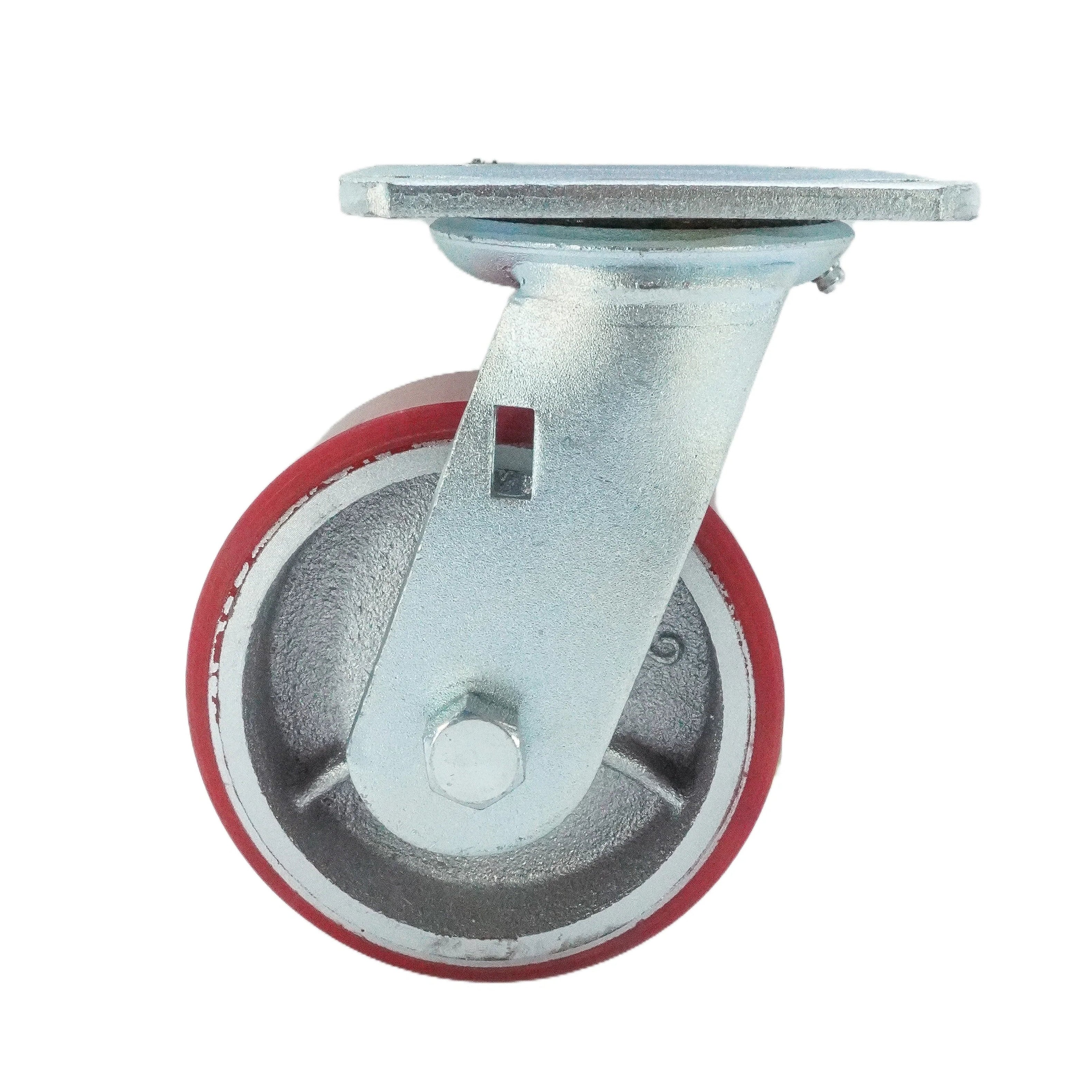 5 inch red polyurethane swivel caster with steel top plate