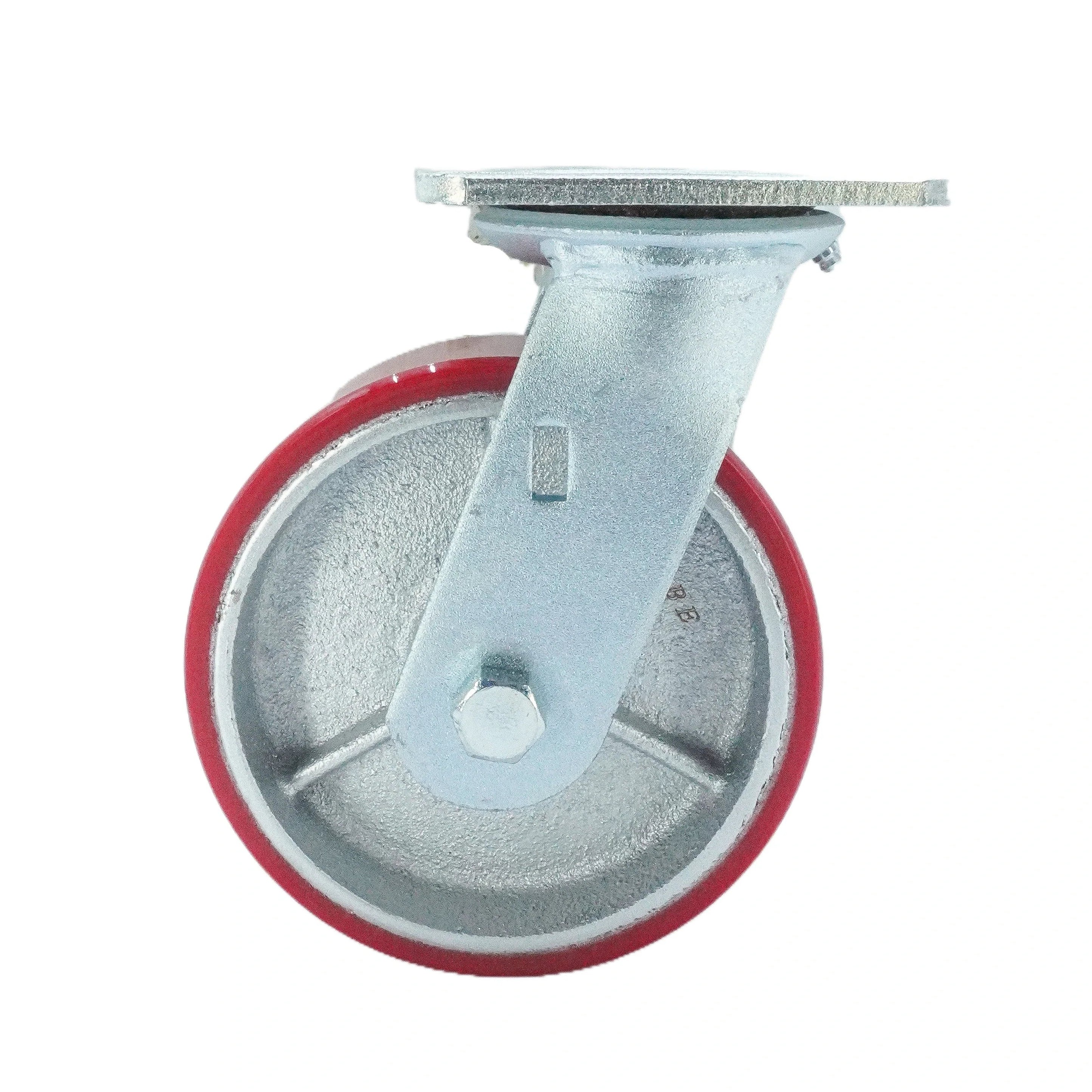 Heavy duty warehouse caster red polyurethane ergonomic industrial wheel