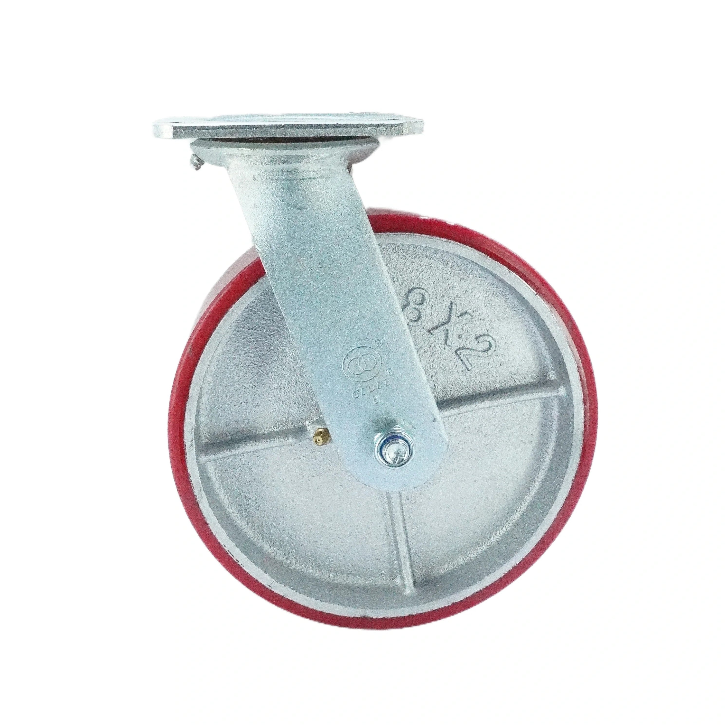 Top plate swivel caster with roller bearing and red PU wheel