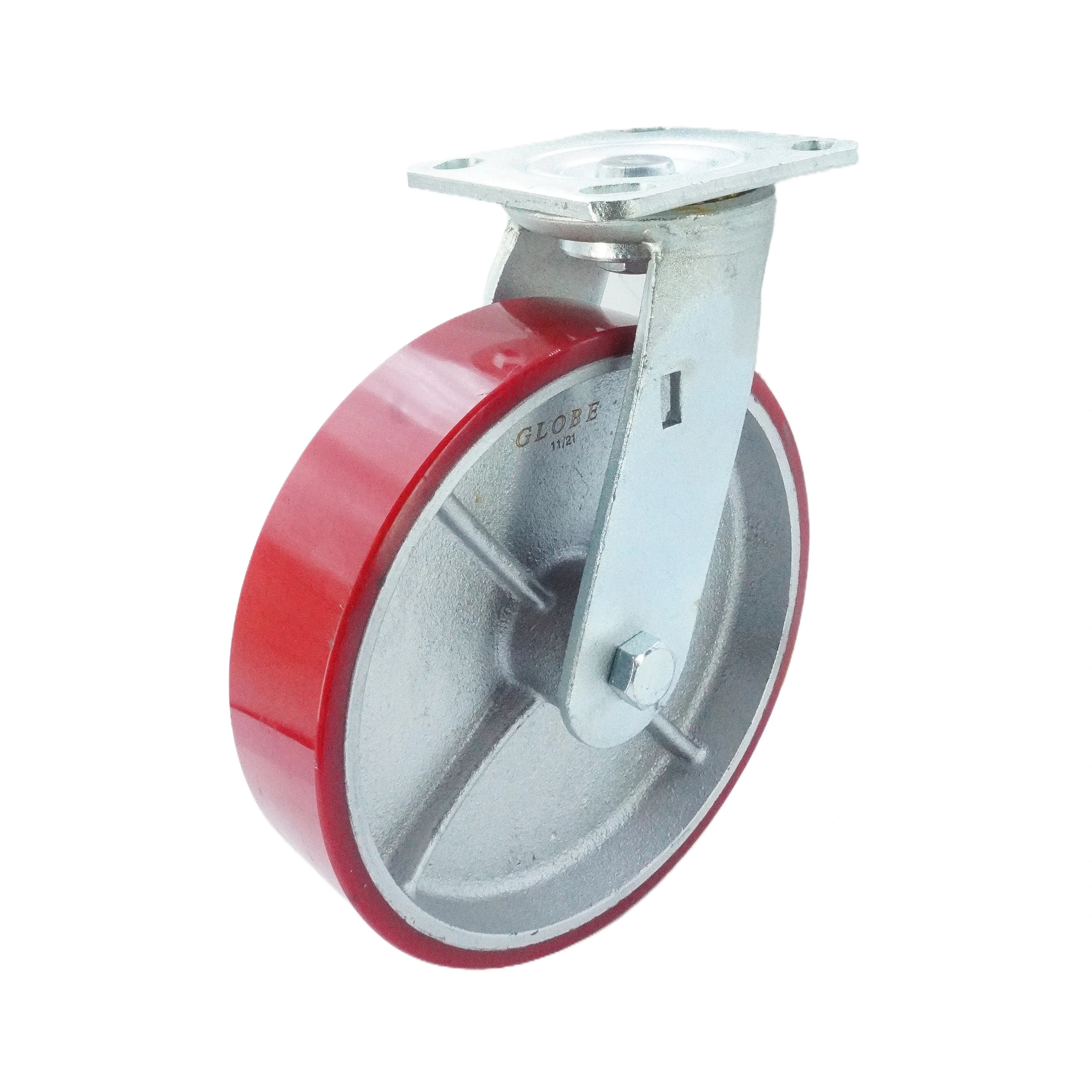 8 inch Polyurethane-on-Iron Wheel Swivel Caster – 926 lbs Capacity (Top Plate, Roller Bearing)