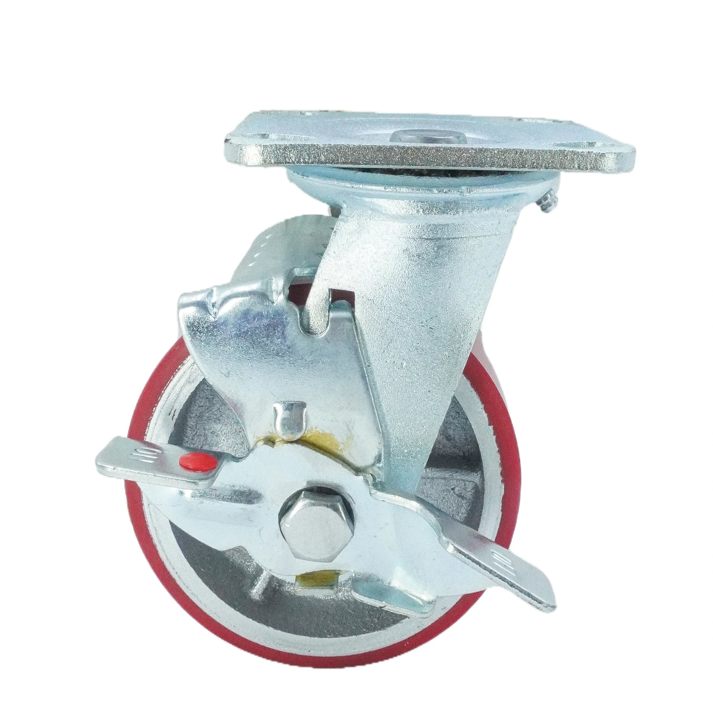 5"x2" polyurethane on iron swivel caster with brake front view