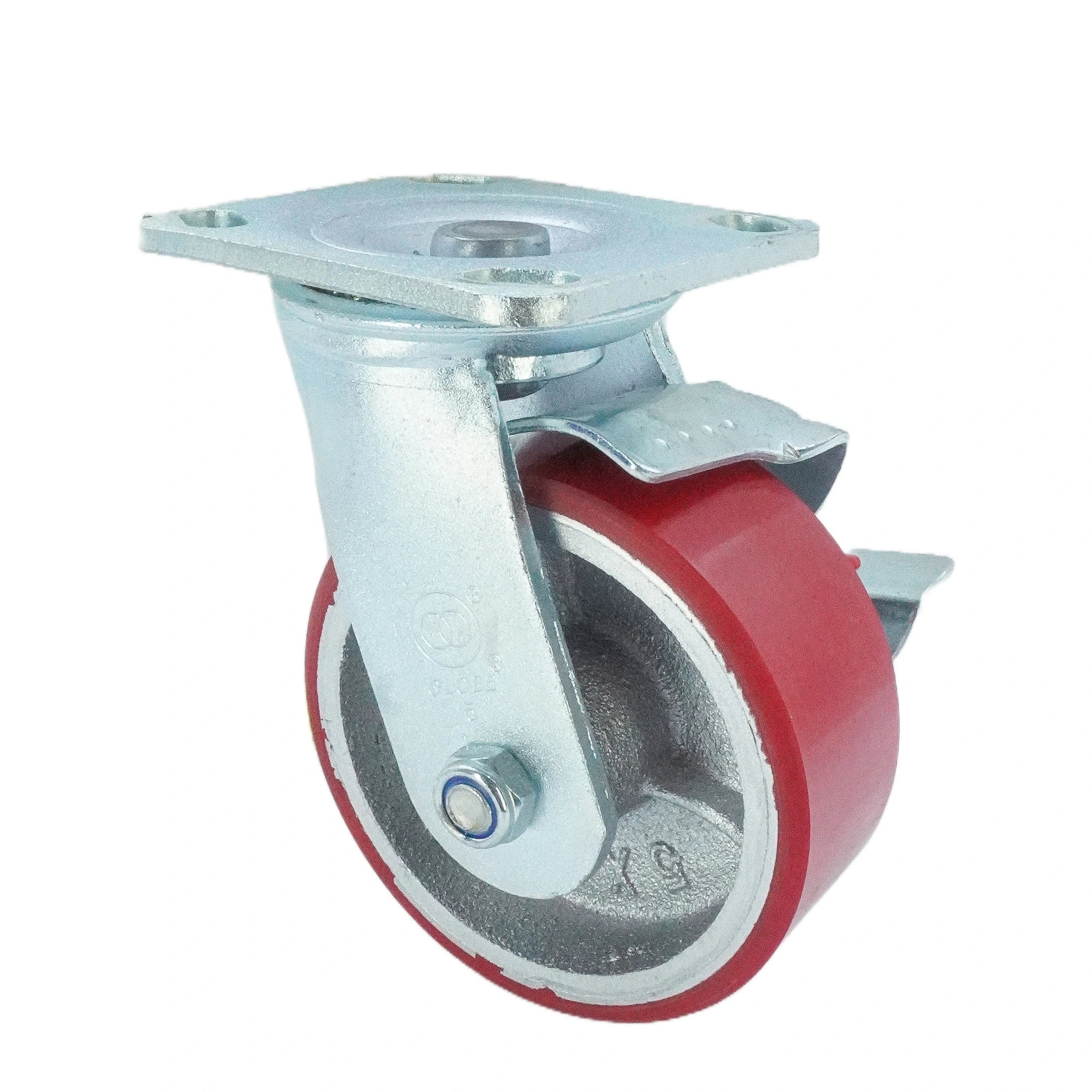5 inch Polyurethane on Iron Swivel Caster with Side Brake | 772 lbs Capacity