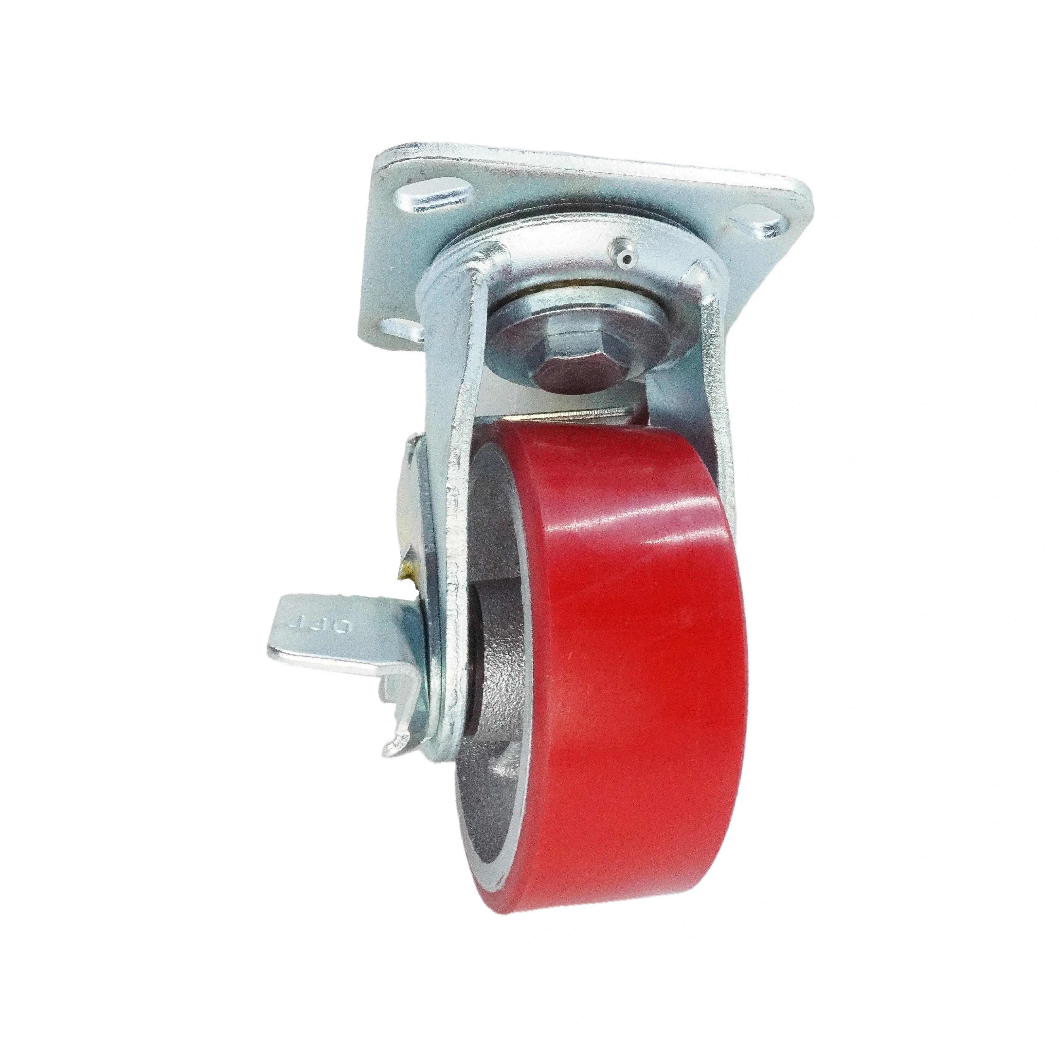 5 inch Polyurethane on Iron Swivel Caster with Side Brake | 772 lbs Capacity