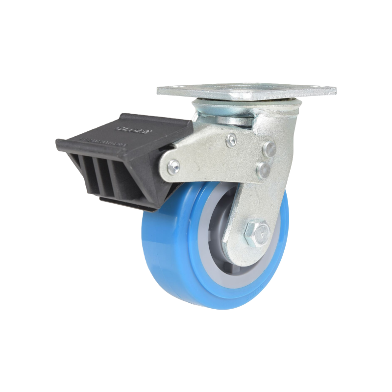5x2 polyurethane swivel caster with total lock side view