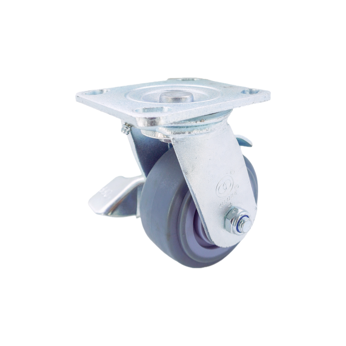 4″×2″ Premium TPR Top Plate Swivel Caster with Metal Side Brake | 353 lbs Capacity