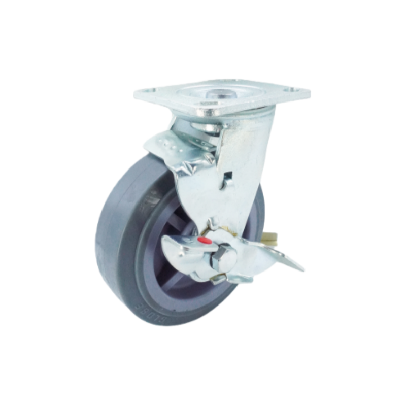 6 inch Premium TPR on Polyolefin Wheel Top Plate Swivel Caster with Side Brake | 617 lbs Capacity