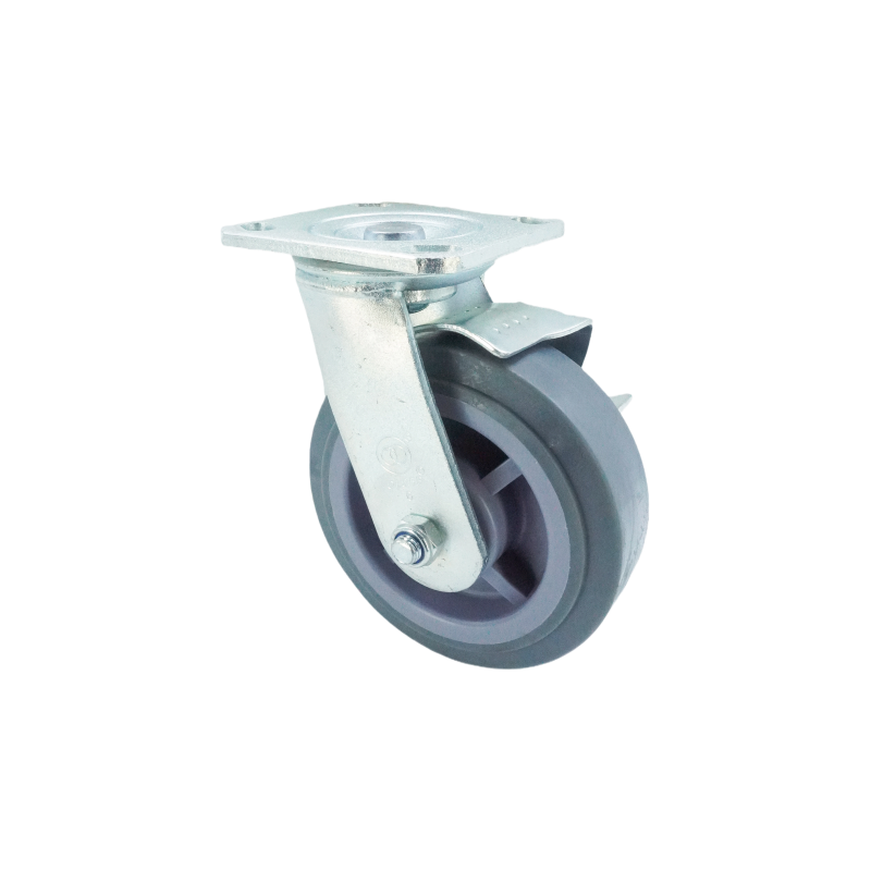 6 inch Premium TPR on Polyolefin Wheel Top Plate Swivel Caster with Side Brake | 617 lbs Capacity