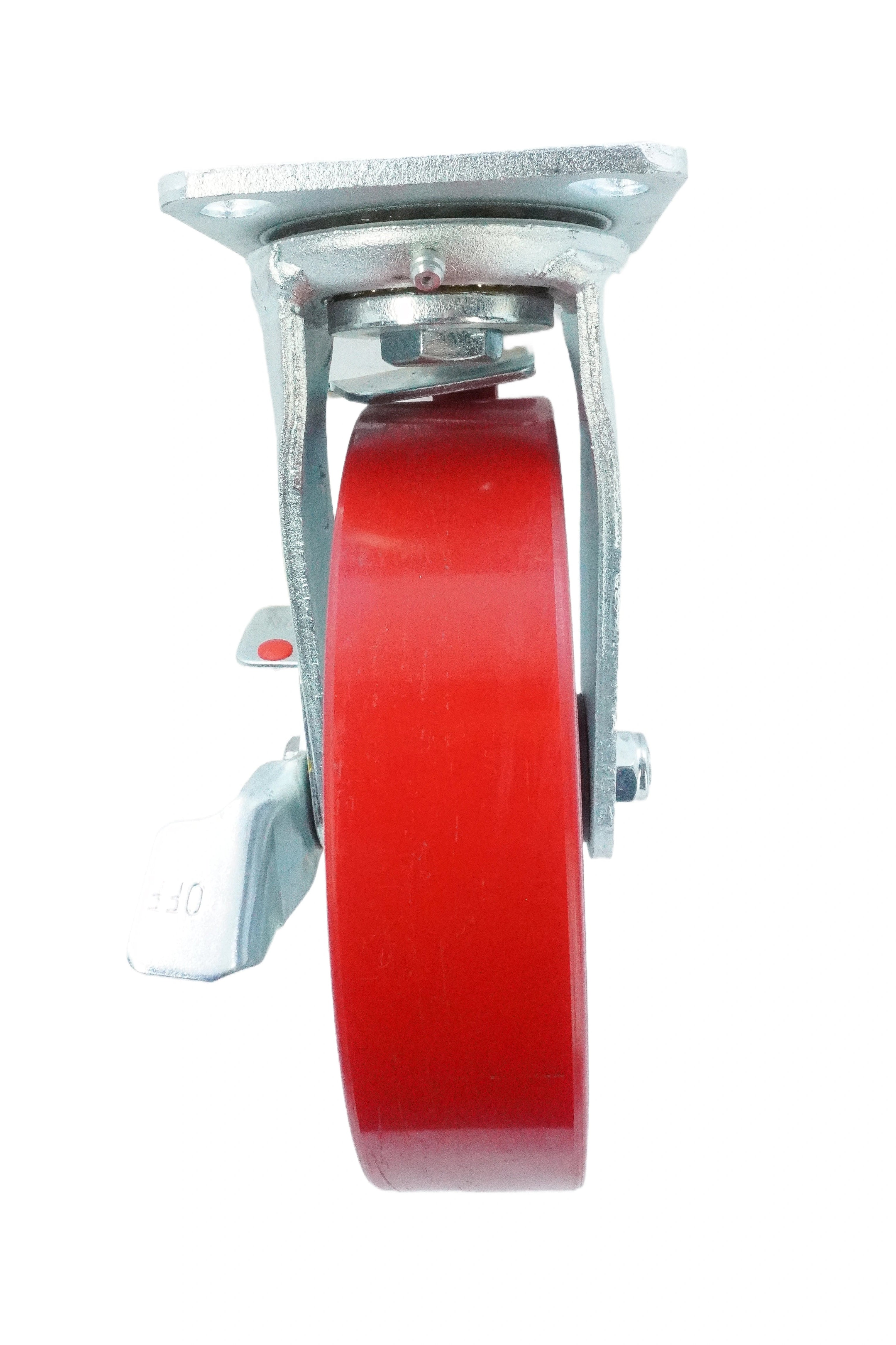 8 inch Polyurethane-on-Iron Wheel Swivel Caster with Brake (Top Plate, Roller Bearing) – 926 lbs Capacity
